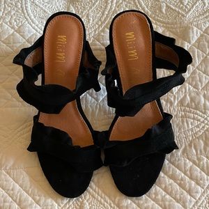 Mimi Suede Black Wooden Heels size 8 NWOT